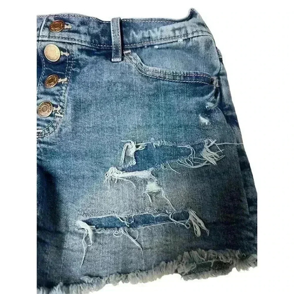 Abercrombie Kids Mid-Rise Midi Shorts Distressed Raw Hem Elastic Waist - Picture 2 of 9